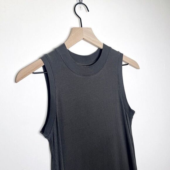 Richer Poorer Ribbed Column Maxi Dress Dark Gray Size XS High Neck Sleeveless - Picture 3 of 7